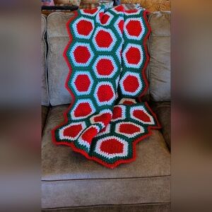 Hexi Crochet Lap Blanket, Throw, Rug or as desired Holiday decor.